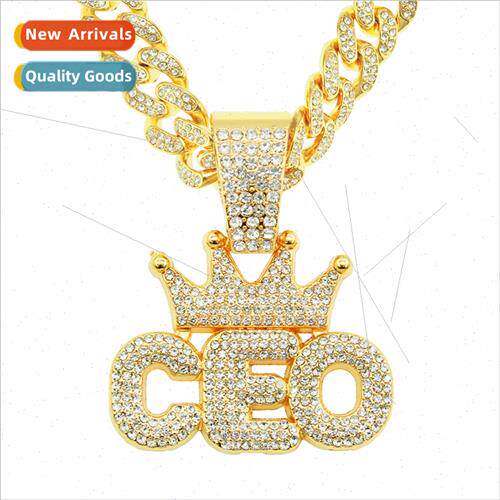 Europe hip-hop full diamond crown ceo letters pendant Cuban