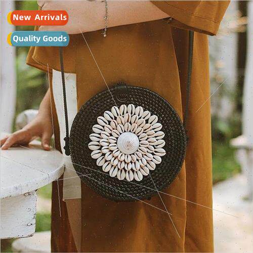 Women small round bag shoulder crossbody rattan bag handmade