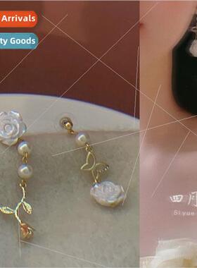 Retro flower earrings long Mori earrings female asymmetric r