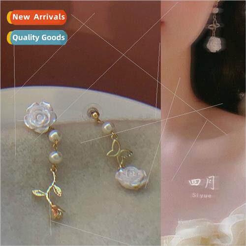 Retro flower earrings long Mori earrings female asymmetric r