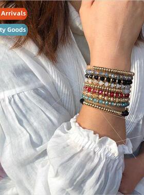 Europe Gold Round Beads Crystal Bracelet 适用Women Beaded St