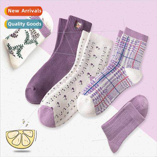 Socks women mid-calf socks fall winter cotton thickened warm
