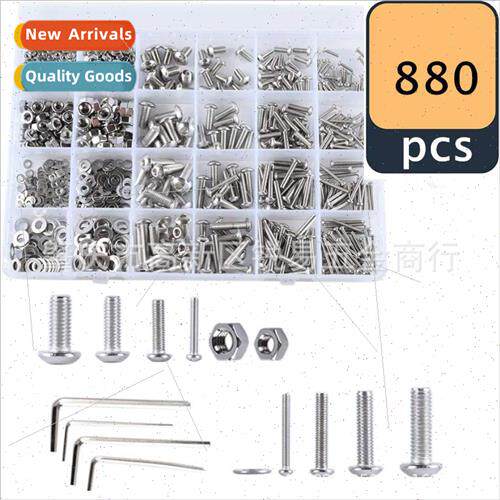 880pcs boxed 304 hexagon socket round head screws nuts bolts