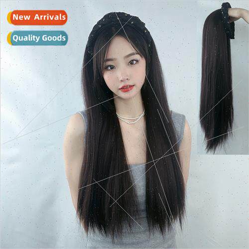 Wig female medium length half head set hair band one high te