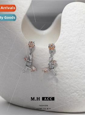 Orange Zirconia Earrings Women che Earrings Hundreds Sweet C