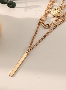 Europe New Stacking mple Necklace Triple Hammered Circle Pie