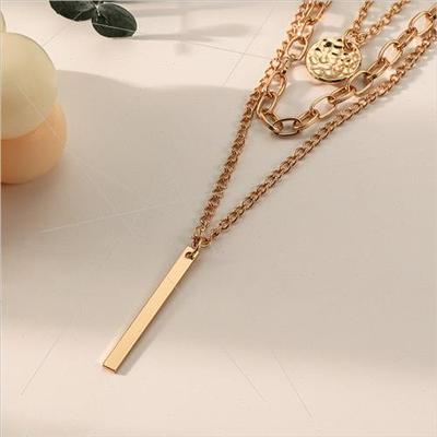 Europe New Stacking mple Necklace Triple Hammered Circle Pie