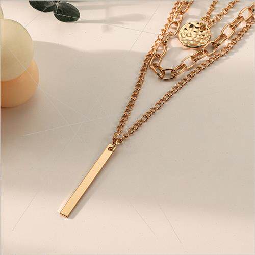 Europe New Stacking mple Necklace Triple Hammered Circle Pie