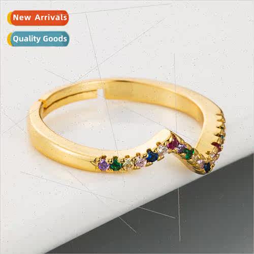 Europe mple Wave Ring Women Irregular Copper Set Colorful Zi