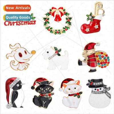 Cartoon fashion Christmas brooch Europe hundred alloy diamon