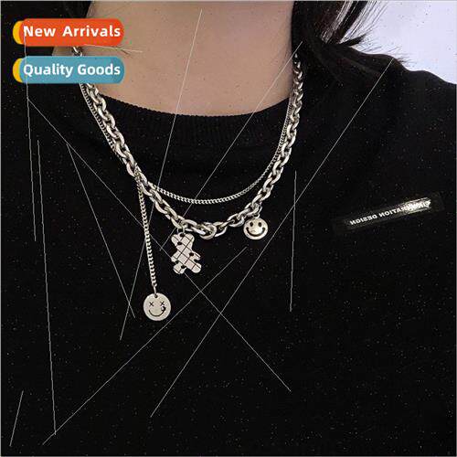 Bear smiley necklace women 2023 new female ins hip hop not l