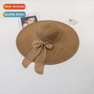 bow tie sun oversized screen outdoor edge hat Korean straw