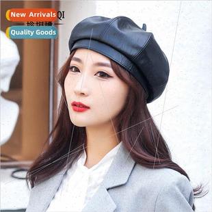 leather winter ladies Autumn painter beret octagonal