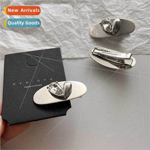 Advanced sense hairpin retro love crystal silver oval alloy