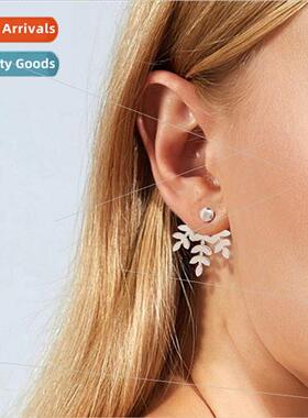 Europe minimalist plant leaves hollow back hanging earrings
