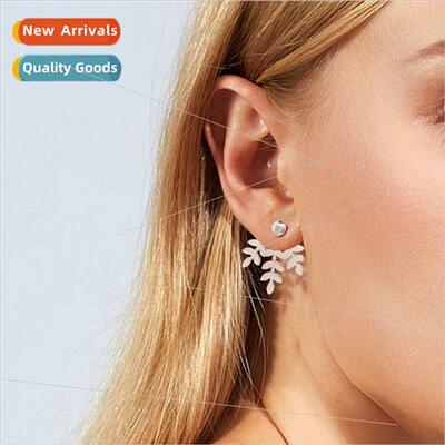 Europe minimalist plant leaves hollow back hanging earrings