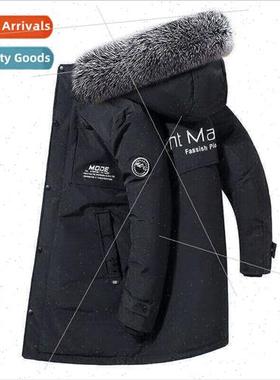 2022 winter down jacket medium-length hooded large fur colla