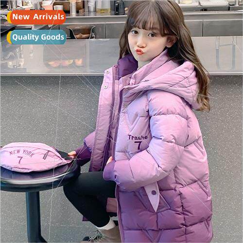 Girls mid-length cotton jacket 2023 new thickened ltle girl