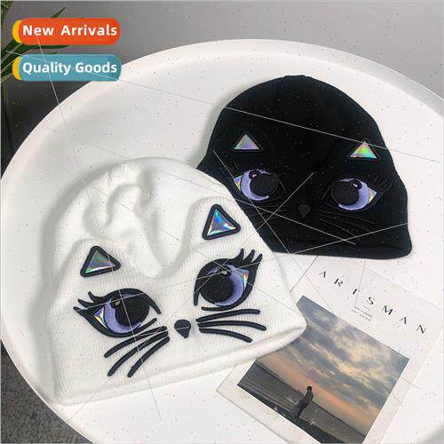 Peipai Korea cute cat knted wool cap womens new fall and win
