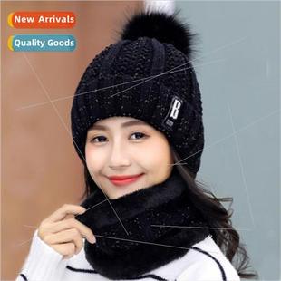 padded piece ladies two knted warm ball fur cute hat Winter