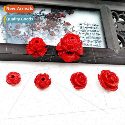 Cinnabar carving flat bottom lotus back cloud Cinnabar DIY h