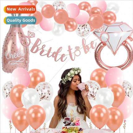 Rose Gold Theme Bride to Be Balloon Set Diamond Ring Wine Bo