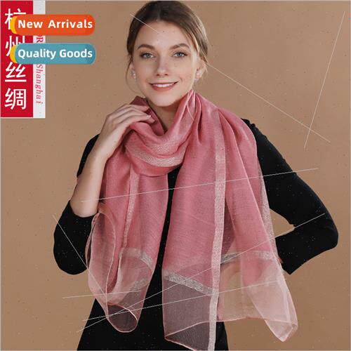 Silk wool pink scarf womens summer silk scarf spring and aut