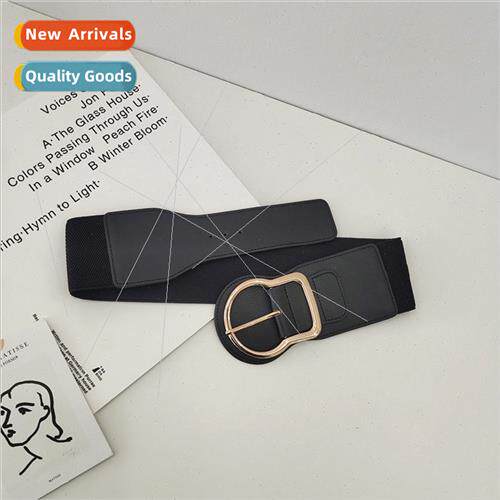 ins ladies waist iron wide belt PU shaping gold oval pin buc