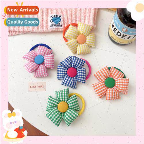 Korea children hair accessories flowers plaid hair rope cute