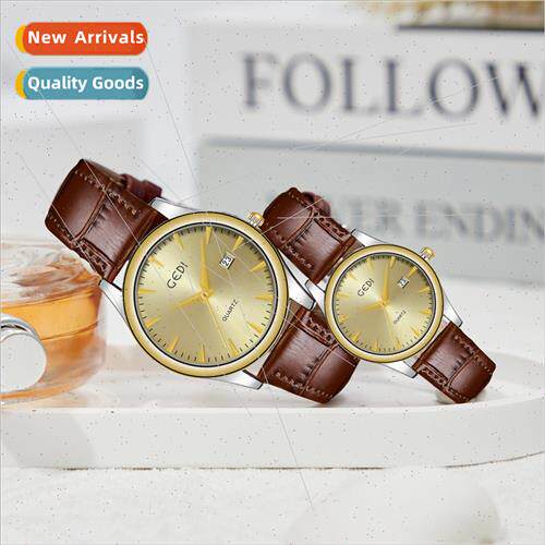 Couple  classic leather watch simple senior sense calendar w