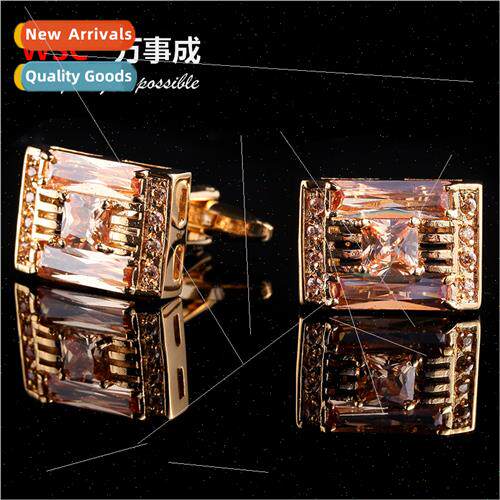 Cufflinks High-grade gold square zirconia splicing cufflinks