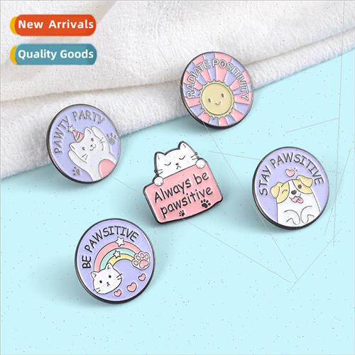 Fashion simple round small animal lapel pins dog cat sun ser