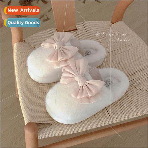 Teenage heart cute bow plush warm moon shoes indoor home ste