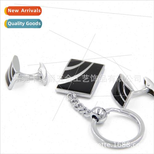 New Square Black Enamel Cufflinks Cufflinks Keychain Set Exq