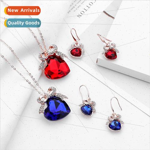 Korean bridal jewelry love gemstone earrings necklace set sw