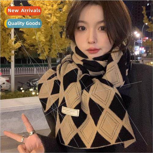 Korean diamond plaid scarf female winter thickened warm neck