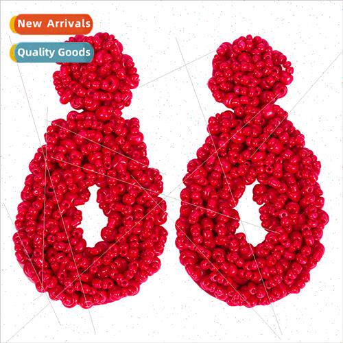 Hand Kn Colorful Rice Bead Earrings Drop Shape Solid Earring