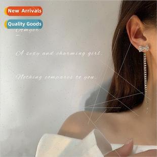 female simple long Diamond earrings tassel bow