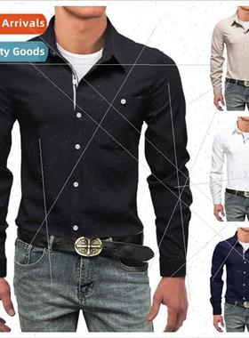 2022 Spring New Men Long Sleeve Shirt]Business Men Tops Loos
