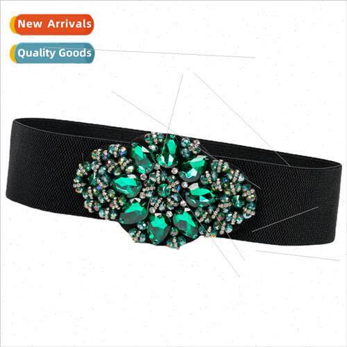 Bright diamond elastic elastic wide belt female rhinestone i