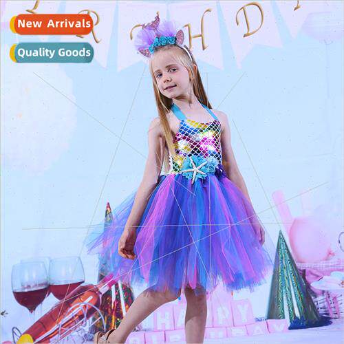 Europe girls colorful mesh tutu middle child mermaid princes