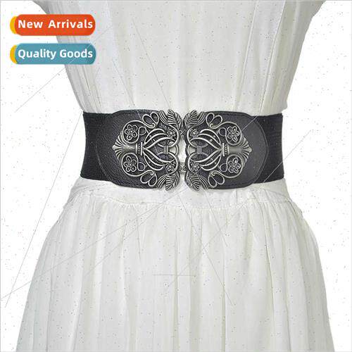 Classic Korean Vintage Carved Wide Belt Women Waistband Flor