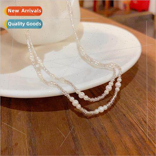 Fashion lver Double Layers Pearls Collarbone Chain Women Swe