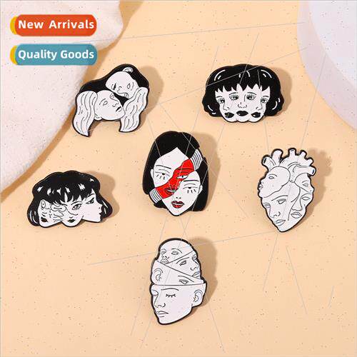 Creative brooches human head art portrait heart human face w