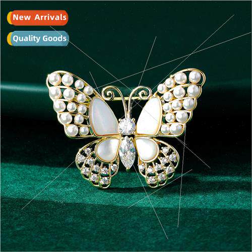 retro new pearl shell butterfly brooch female animal accesso