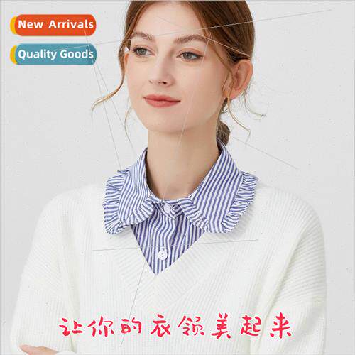 Striped Fake Collar Pleated Standing Collar Fake Clothes Col