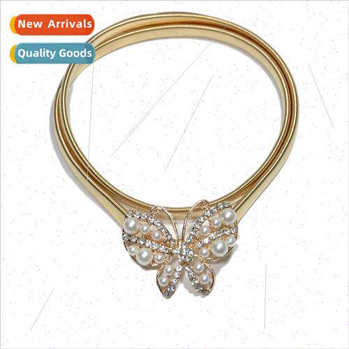 Korean ladies sweet fresh spring elastic waist chain rhinest