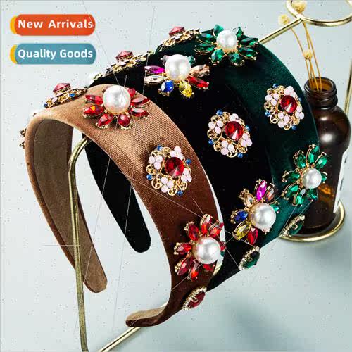 Hair bands Europe retro colorful rhinestone flowers baroque