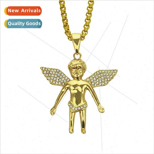 New 18K gold diamonds angel pendant necklace hip-hop hip-hop