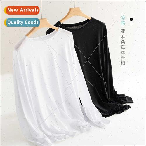 Mulberry silk linen bunched mouth long-sleeved T-shirt women